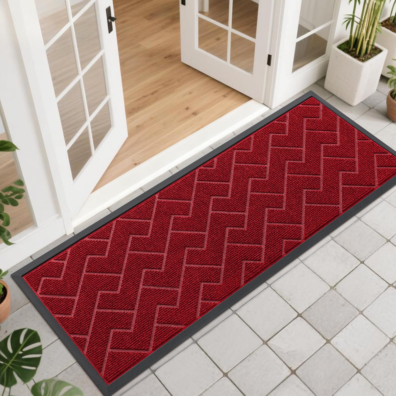 OLANLY Front Door Mat Indoor Outdoor Entrance, Waterproof All-Season, All-Weather Doormat, Sturdy Natural Rubber, Fade Resistant, Low Profile, Easy Clean Patio Porch Entryway Mat, 29.5x17, Black