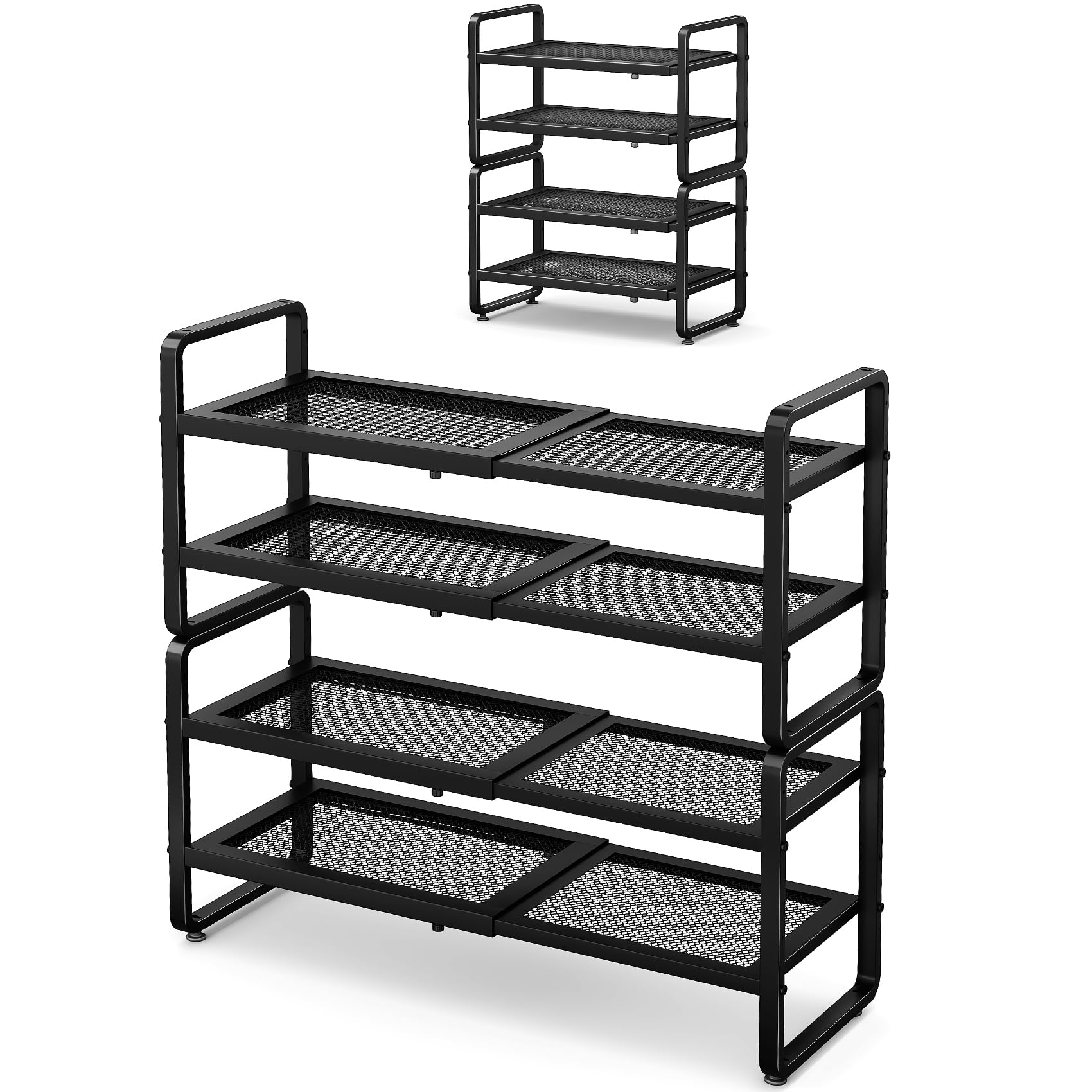 SNTD Shoe Rack - Expandable Shoe Organizer for Closet, Adjustable Metal Shoe Shelf Storage, Stackable Long Shoe Stand Holder for Garage, Entryway, Door Entrance (Black, 2-Tier)