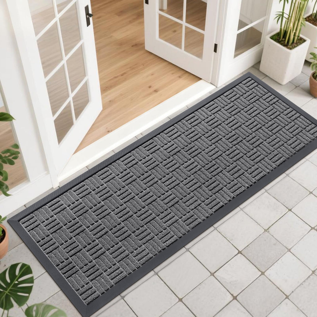 OLANLY Front Door Mat Outside Entrance 29.5x17, Absorbent, Heavy Duty Sturdy Natural Rubber Doormat Indoor Outdoor, Stain and Fade Resistant, Non-Slip Backing Low Profile Floor Mat for Entryway, Grey