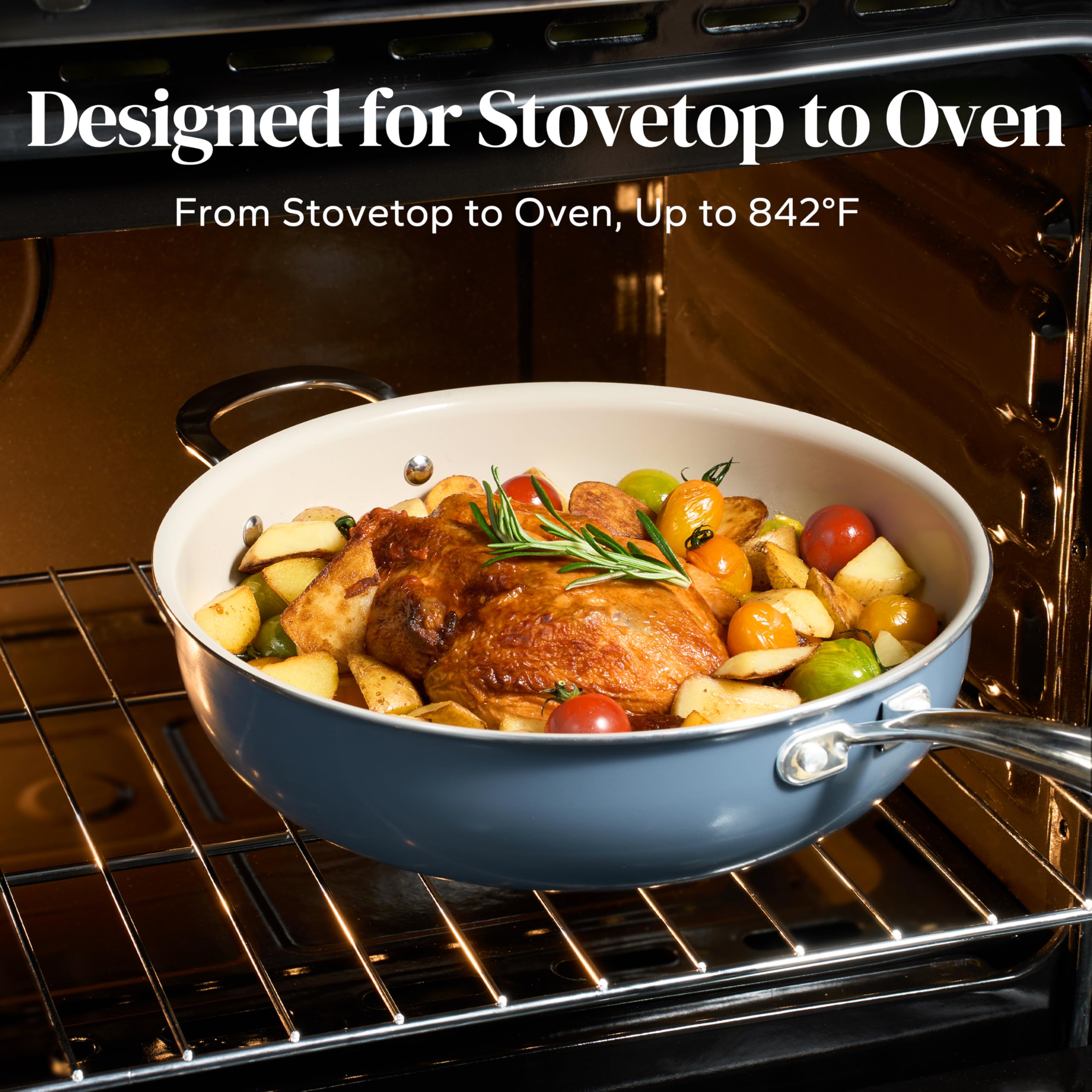 Redchef Ceramic Saute Pan with Lid, Nonstick Deep Frying Pan, 5QT Jumbo Cooker with Helper Handle & Lid, Non Toxic Ceramic Cooking Pan, Chef Pan, Dishwasher & Oven Safe, PFAS PFOA & PTFE Free