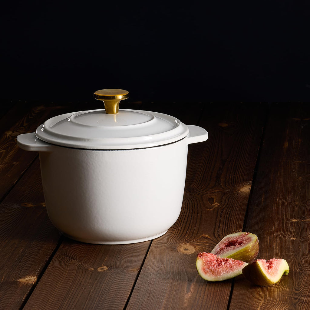 CAROTE 2QT Enameled Cast Iron Dutch Oven Pot with Lid, Mini Round Dutch Oven for Small Sourdough Bread, Stews, Soups, Sauces, Beans, Rice, Serves 1-2, Dual Handles, Healthy & Non-Toxic, All Stovetop Compatible, Oven Safe up to 500° F, White