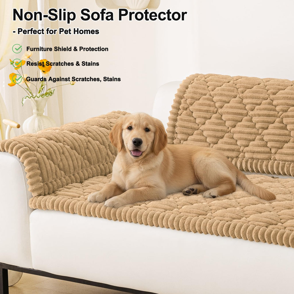Smiry Pet Couch Cover for Dogs Washable, Non-Slip Fuzzy Couch Covers for 3 Cushion Sofa Pet Friendly, Soft Thick Furniture Protector Sofa Slipcover Mat for Dogs (Camel, 27.6" x 59")