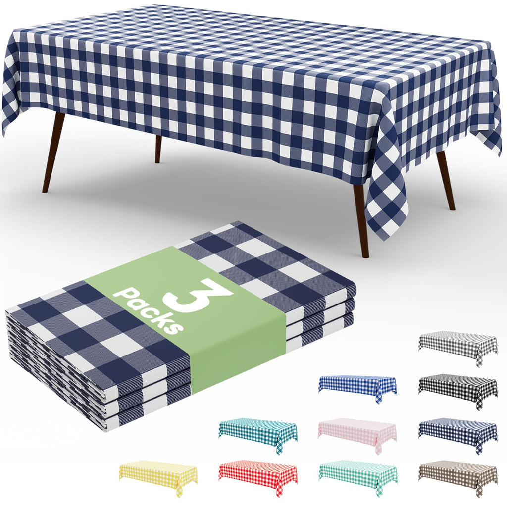 Smiry 3 Pack Red Gingham Disposable Tablecloths - 54" x 108" Heavy Duty Plastic Table Cloth, Waterproof Buffalo Plaid Table Covers for Picnic, Banquets, Outdoor Parties