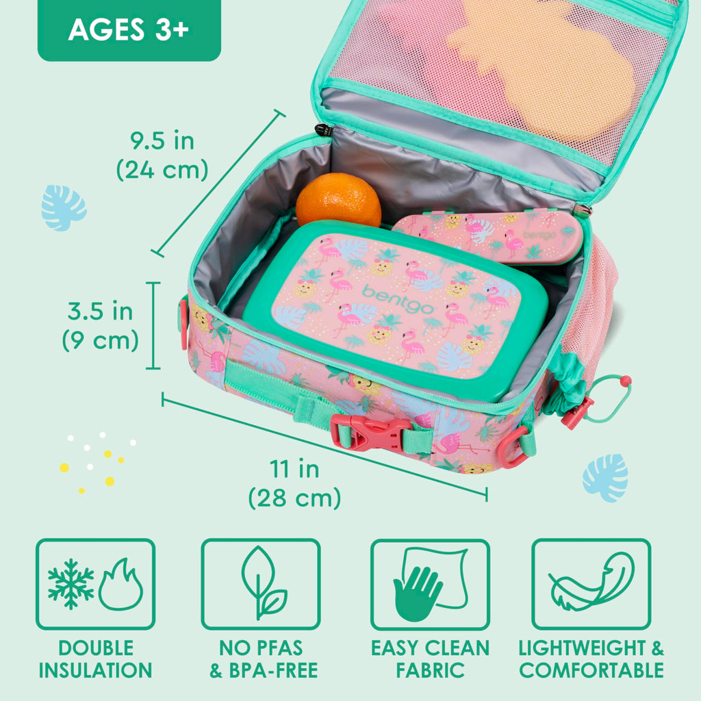 Bentgo Kids Lunch Bag - Durable, Double-Insulated Lunch Bag for Kids 3+; Holds Lunch Box, Water Bottle, & Snacks; Easy-Clean Water-Resistant Fabric & Multiple Zippered Pockets (Mermaid)