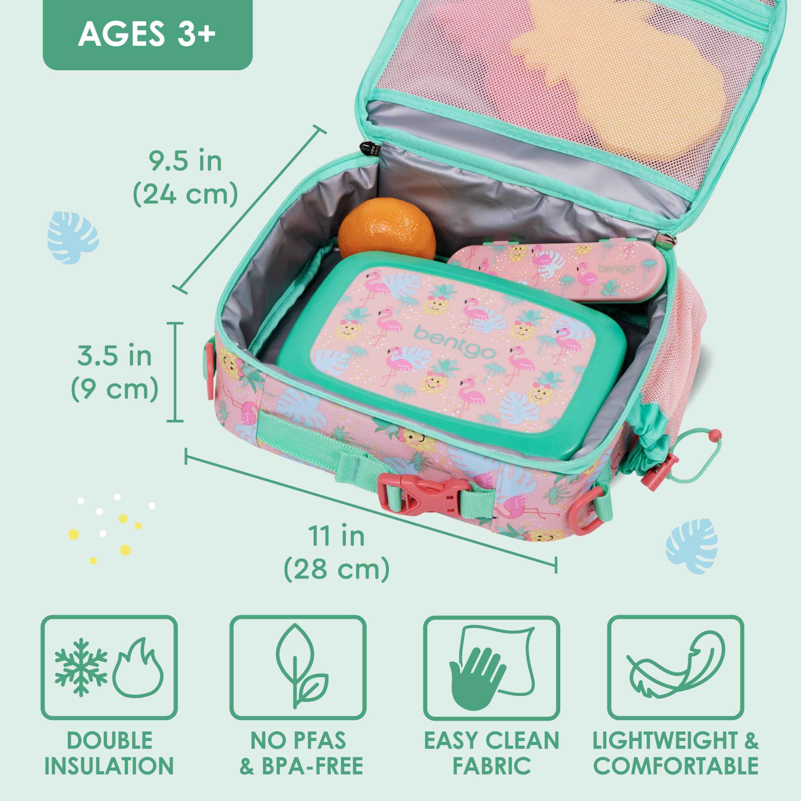 Bentgo Kids Lunch Bag - Durable, Double-Insulated Lunch Bag for Kids 3+; Holds Lunch Box, Water Bottle, & Snacks; Easy-Clean Water-Resistant Fabric & Multiple Zippered Pockets (Mermaid)