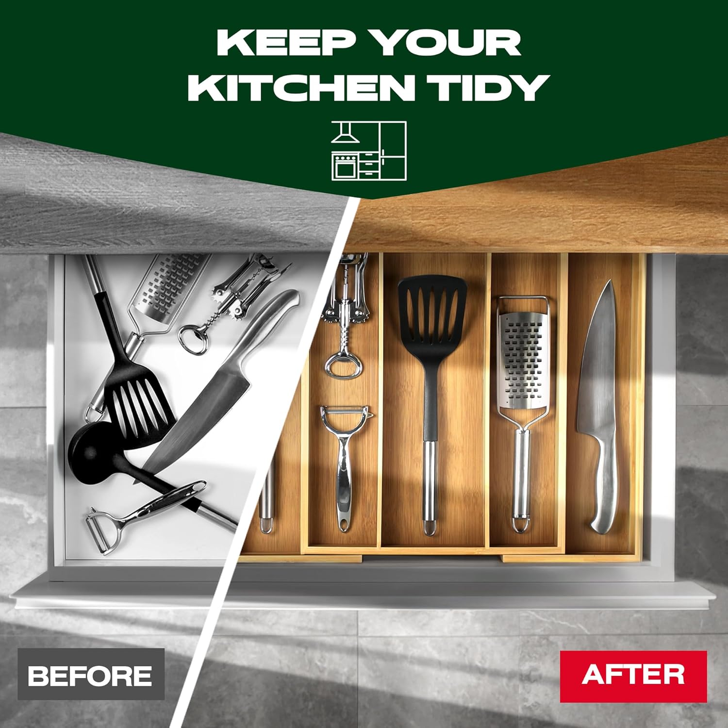 ROYAL CRAFT WOOD Bamboo Kitchen Drawer Organizer - Utensil Drawer Organizer