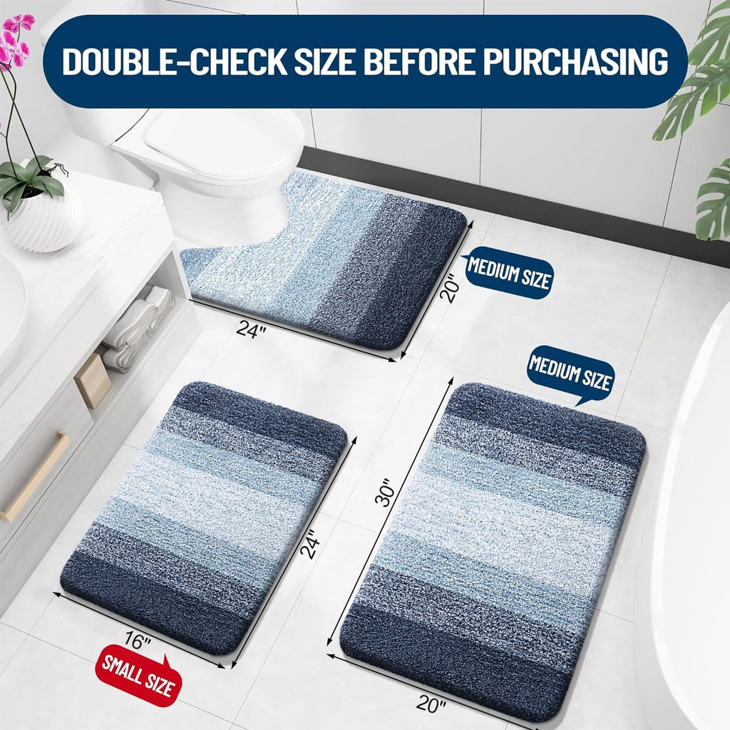 OLANLY Bathroom Rugs Sets 3 Piece, Soft Absorbent Microfiber Bath Mats and U-Shaped Contour Toilet Rug, Machine Wash Dry, Plush Shaggy Bath Mat Set for Bathroom (30"x20"+24"x16"+24"x20", Grey)