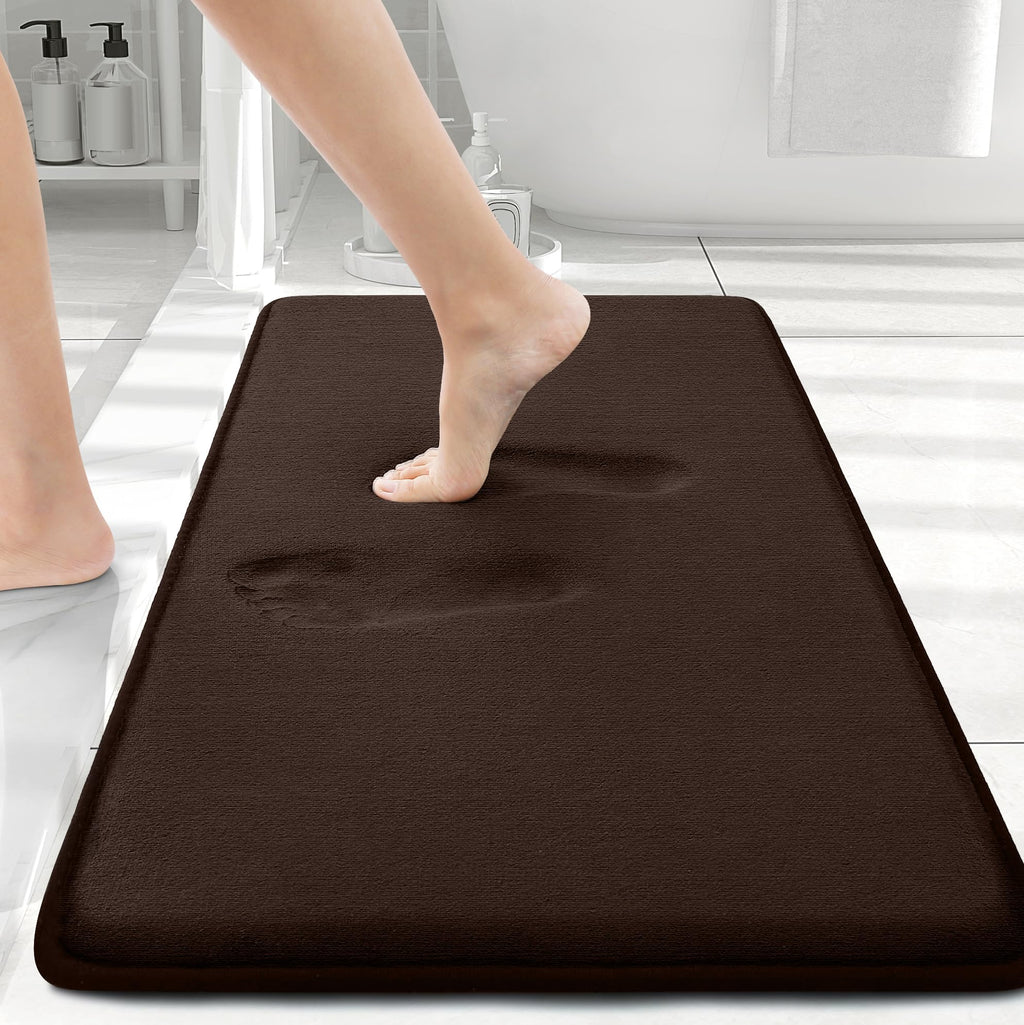 Smiry Memory Foam Bath Mat 30x20, Extra Soft and Absorbent Bathroom Mats, Non Slip Washable Carpet for Floor, Shower and Tub, Black