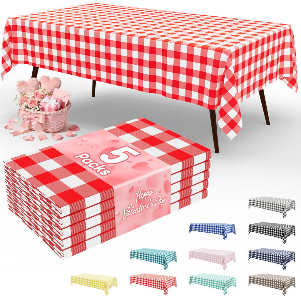 Smiry 3 Pack Red Gingham Disposable Tablecloths - 54" x 108" Heavy Duty Plastic Table Cloth, Waterproof Buffalo Plaid Table Covers for Picnic, Banquets, Outdoor Parties