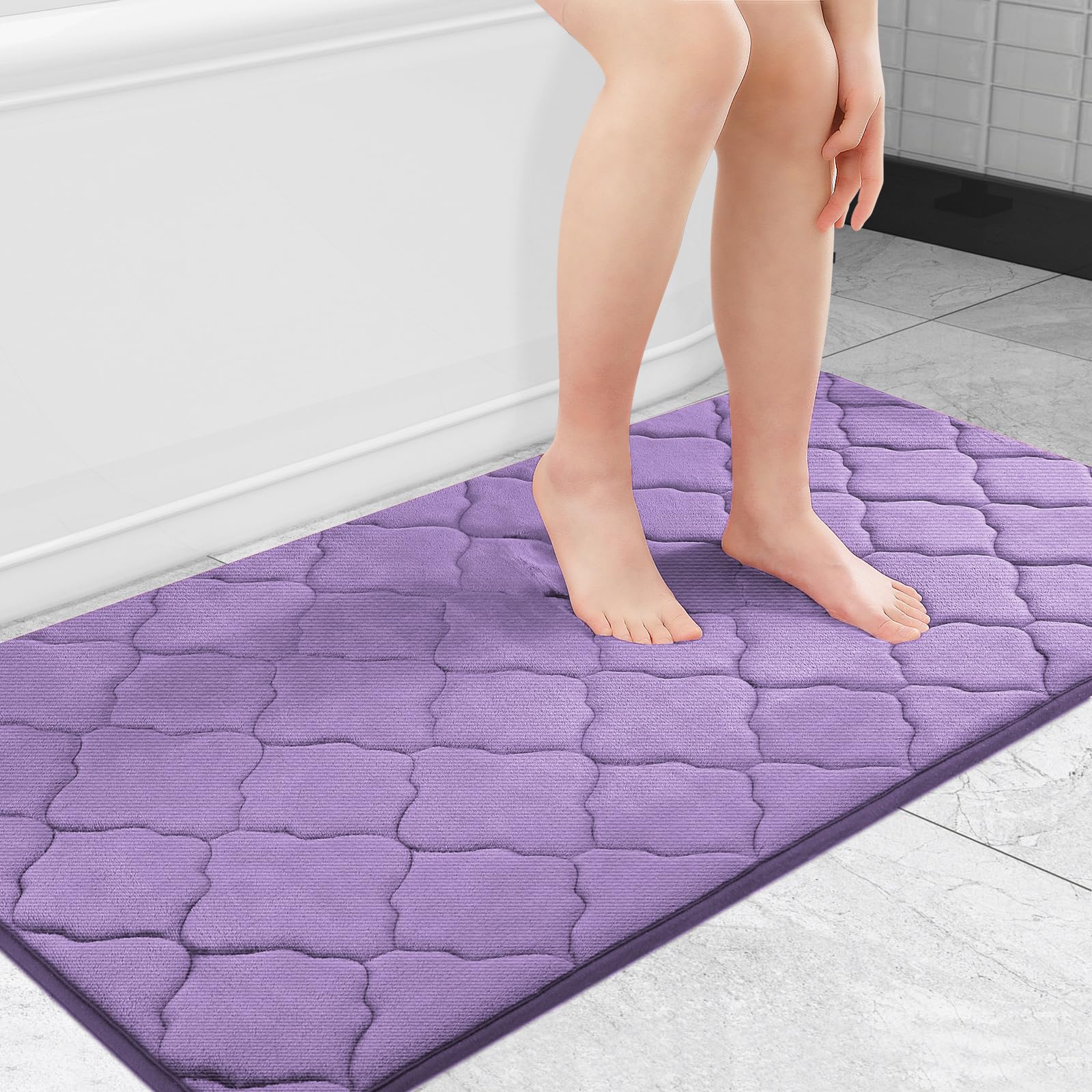 OLANLY Memory Foam Bath Mat Rug 24x16, Ultra Soft and Absorbent Bathroom Rugs, Non-Slip, Comfortable, Machine Washable Bath Carpet for Bathroom Floor, Tub, Shower and Home Decor Accessories, Black