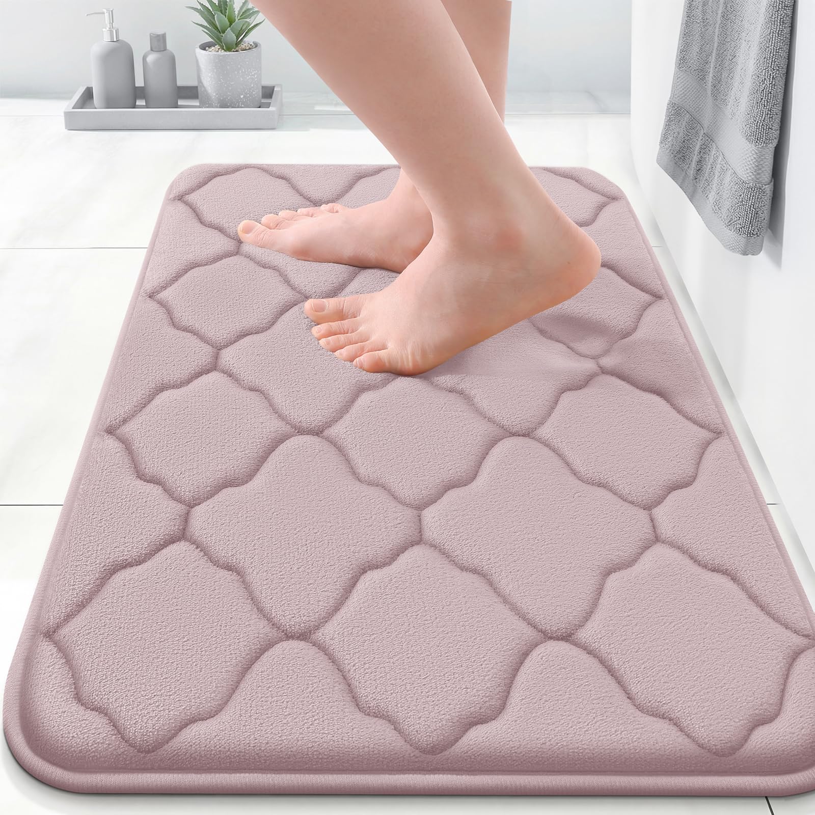 OLANLY Memory Foam Bath Mat Rug 24x16, Ultra Soft and Absorbent Bathroom Rugs, Non-Slip, Comfortable, Machine Washable Bath Carpet for Bathroom Floor, Tub, Shower and Home Decor Accessories, Black