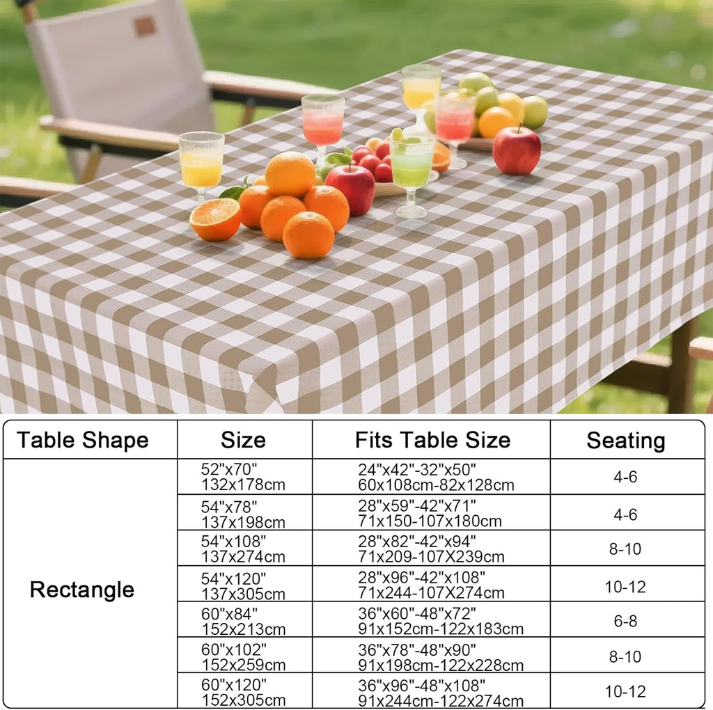 Smiry Rectangle Table Cloth, Waterproof Vinyl Tablecloths with Flannel Backing, Wipeable Buffalo Plaid Table Cover for Dining, Indoor and Outdoor (Khaki & White, 60"x84")