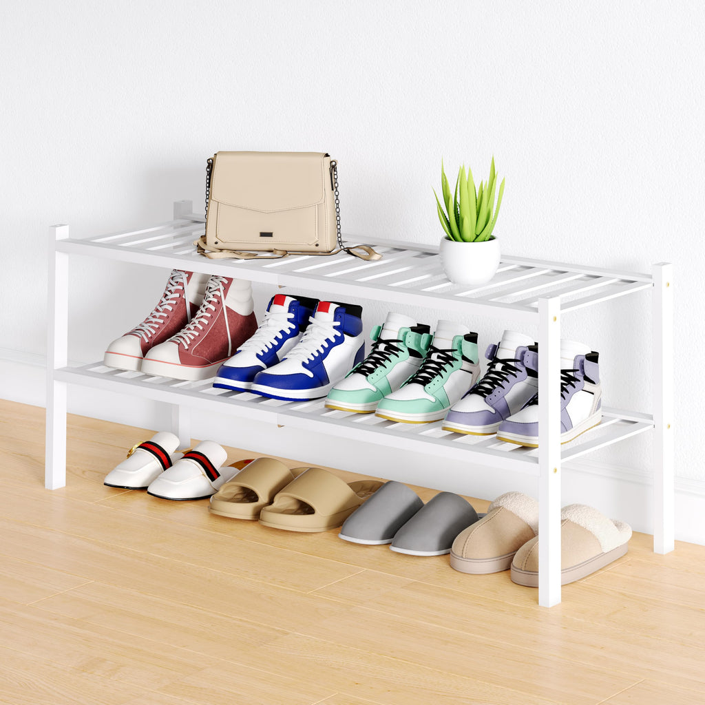 Smiry Shoe Rack, 3 Tier Bamboo Shoe Organizer, Stackable Free Standing Wooden Shoe Storage Shelf for Closet, Entryway, Front Door Entrance, Natural