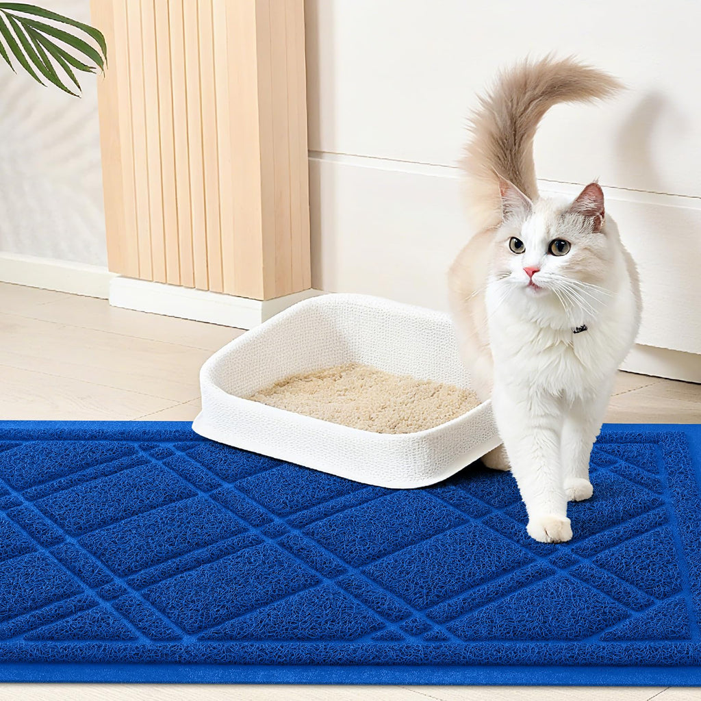 Smiry Cat Litter Box Mat 30x17, Non-Slip Water Resistant Litter Trapping Mat, Easy Clean Less Waste and Urine-Locking Cat Carpet for Indoor, Grey