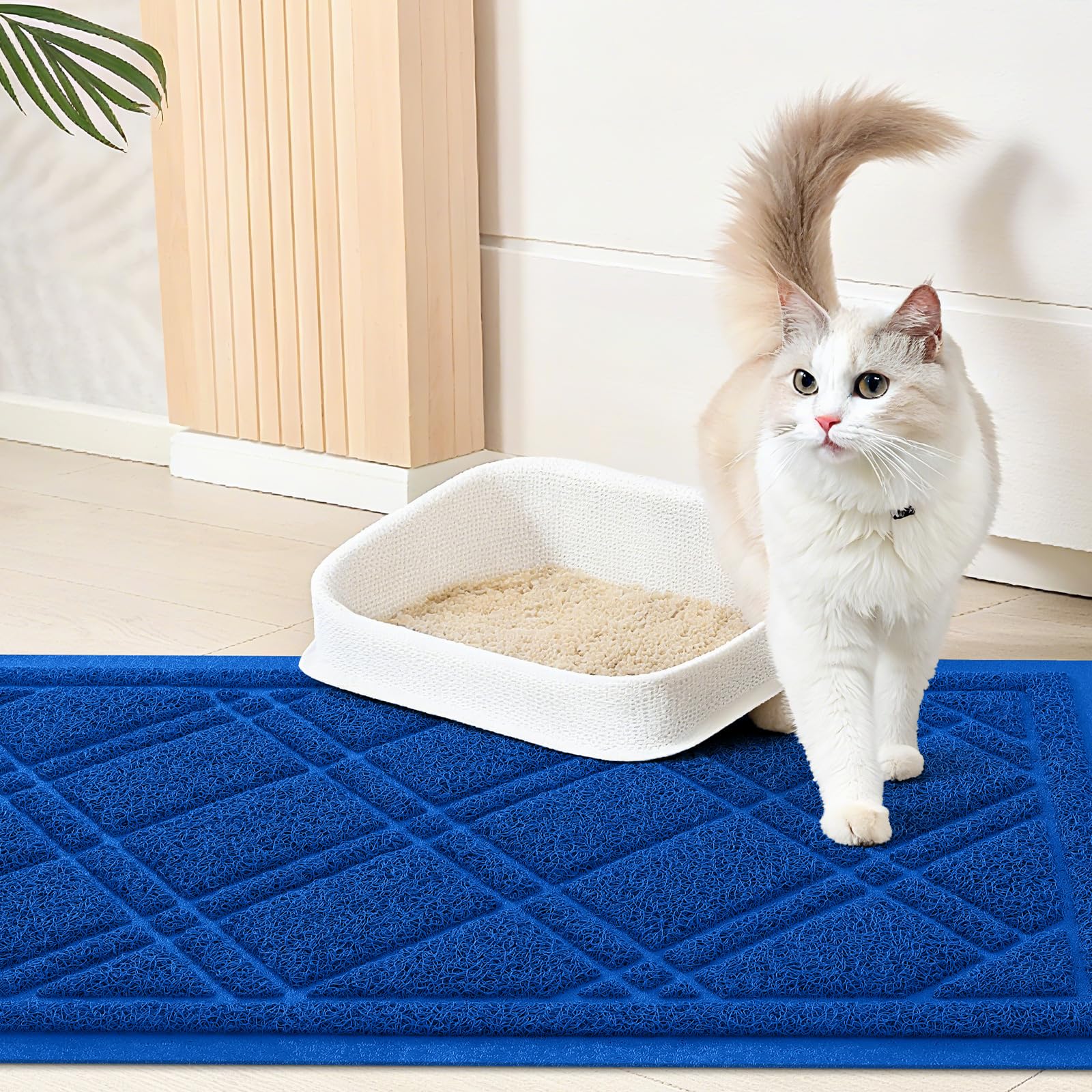 Smiry Cat Litter Box Mat 30x17, Non-Slip Water Resistant Litter Trapping Mat, Easy Clean Less Waste and Urine-Locking Cat Carpet for Indoor, Grey