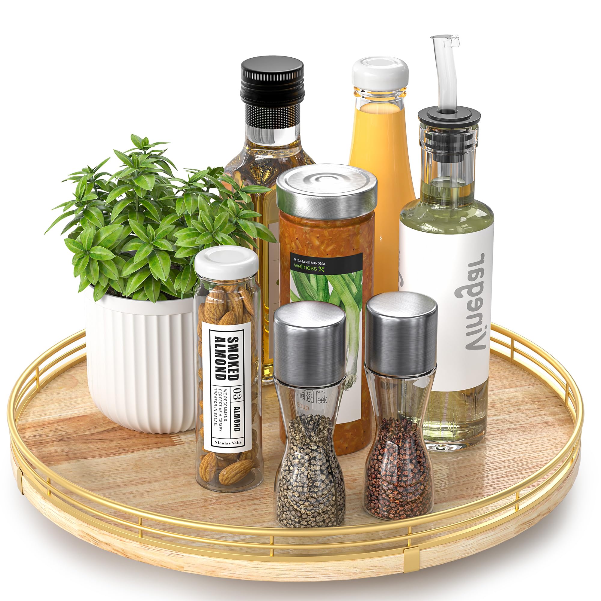 Farmhouse Oak 9" Lazy Susan Turntable Organizer for Cabinet, Round Wooden Lazy Susan Organization and Storage for Dining Table, Pantry, Kitchen, Countertop, Cupboard,Home Decor, Walnut Wood