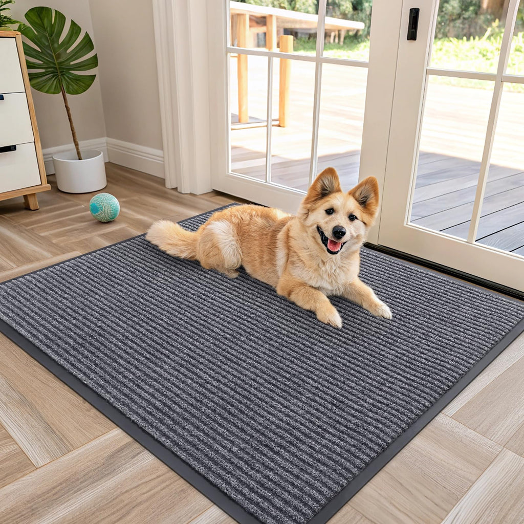 OLANLY Front Door Mat Indoor Outdoor Entrance, Waterproof Heavy Duty Doormat, Fade Resistant, Low Profile, Easy Clean Patio Porch Welcome Floor Mats for Entry, 29.5x17, Grey