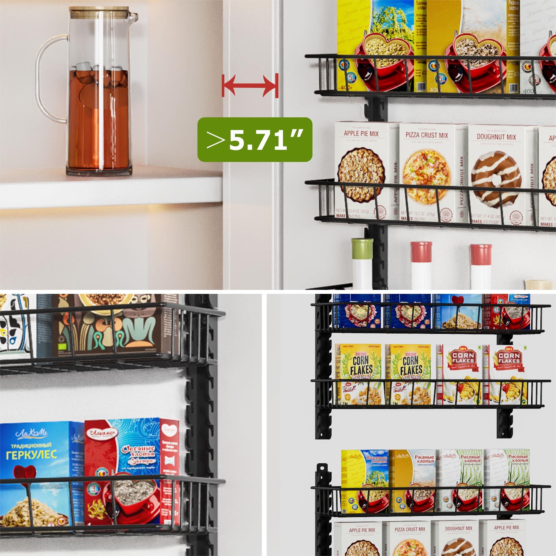 Churboro Over the Door Pantry Organizer Rack with 9 Adjustable Baskets, 9 Tiers Dual-use Hanging or Wall Mount Spice Rack Organizer, Black
