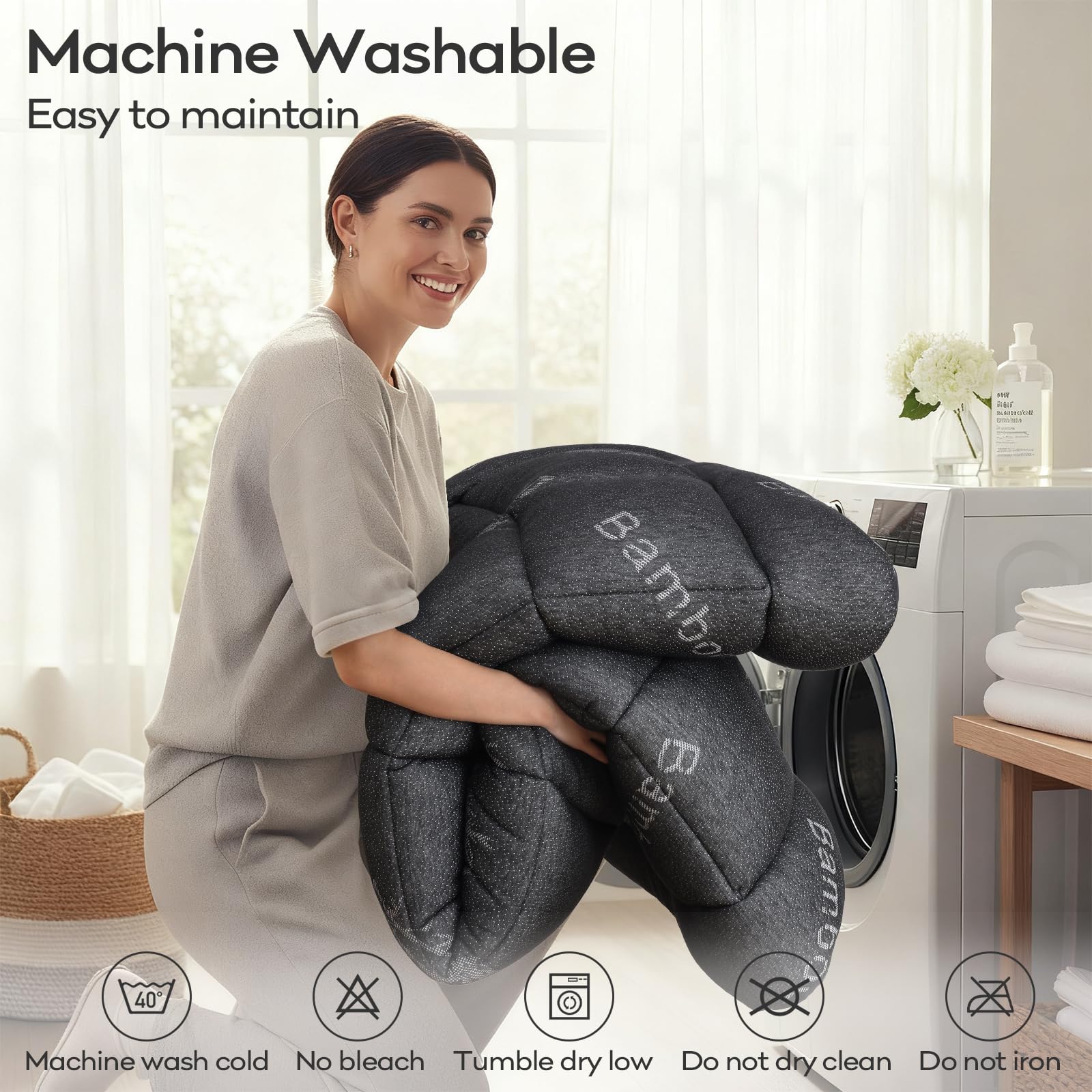 OLANLY Queen Mattress Topper – Viscose Made from Bamboo, Cooling Soft Queen Pillow Top Mattress Pad for Back Pain Relief, Plush Down Alternative Fill Bed Topper with Elastic Deep Pocket, Dark Gray