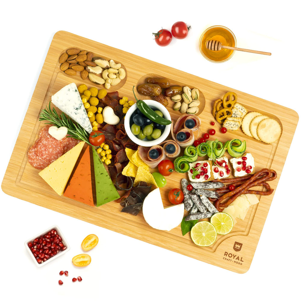 ROYAL CRAFT WOOD Premium Bamboo Charcuterie Board Set - Cheese Platter & Serving Tray & Serving Utensils - Perfect Housewarming Gift, Wedding, Bridal Shower Gift - Ideal for Entertaining and New Home