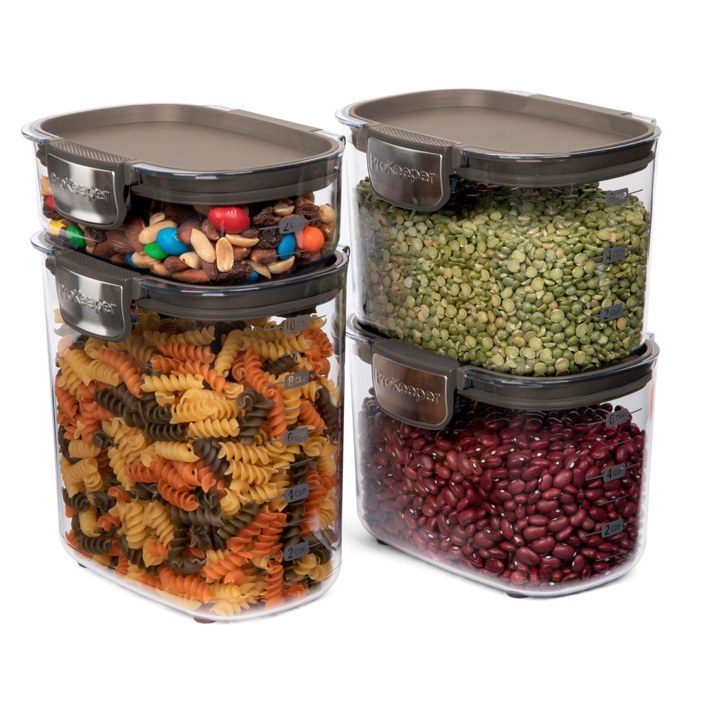 ProKeeper+ Airtight Food Storage Container Set – Clear Plastic Flour and Sugar Canister Set with Magnetic Accessories for Kitchen Organization (Grey, 9-Piece)