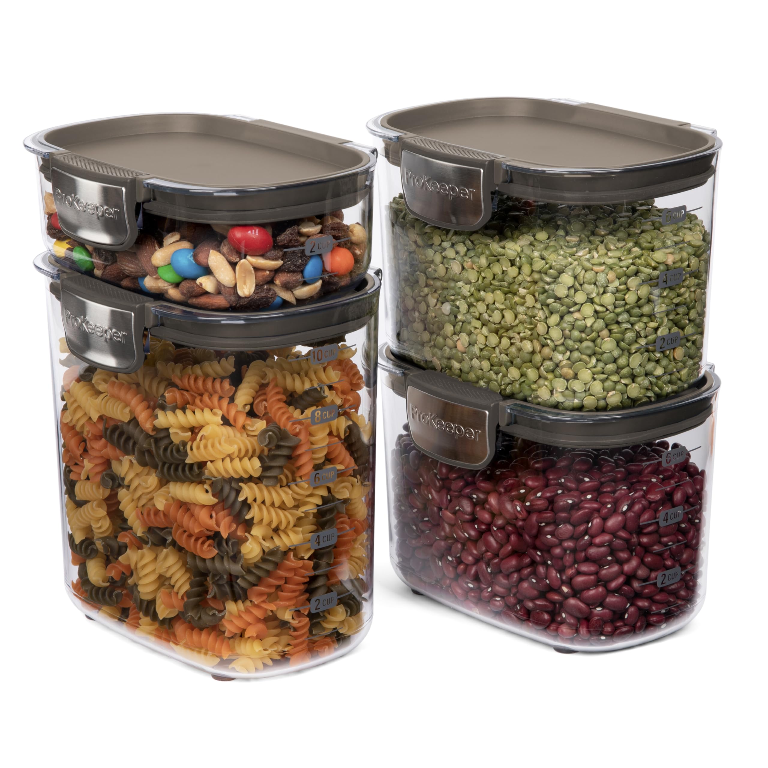 ProKeeper+ Airtight Food Storage Container Set – Clear Plastic Flour and Sugar Canister Set with Magnetic Accessories for Kitchen Organization (Grey, 9-Piece)