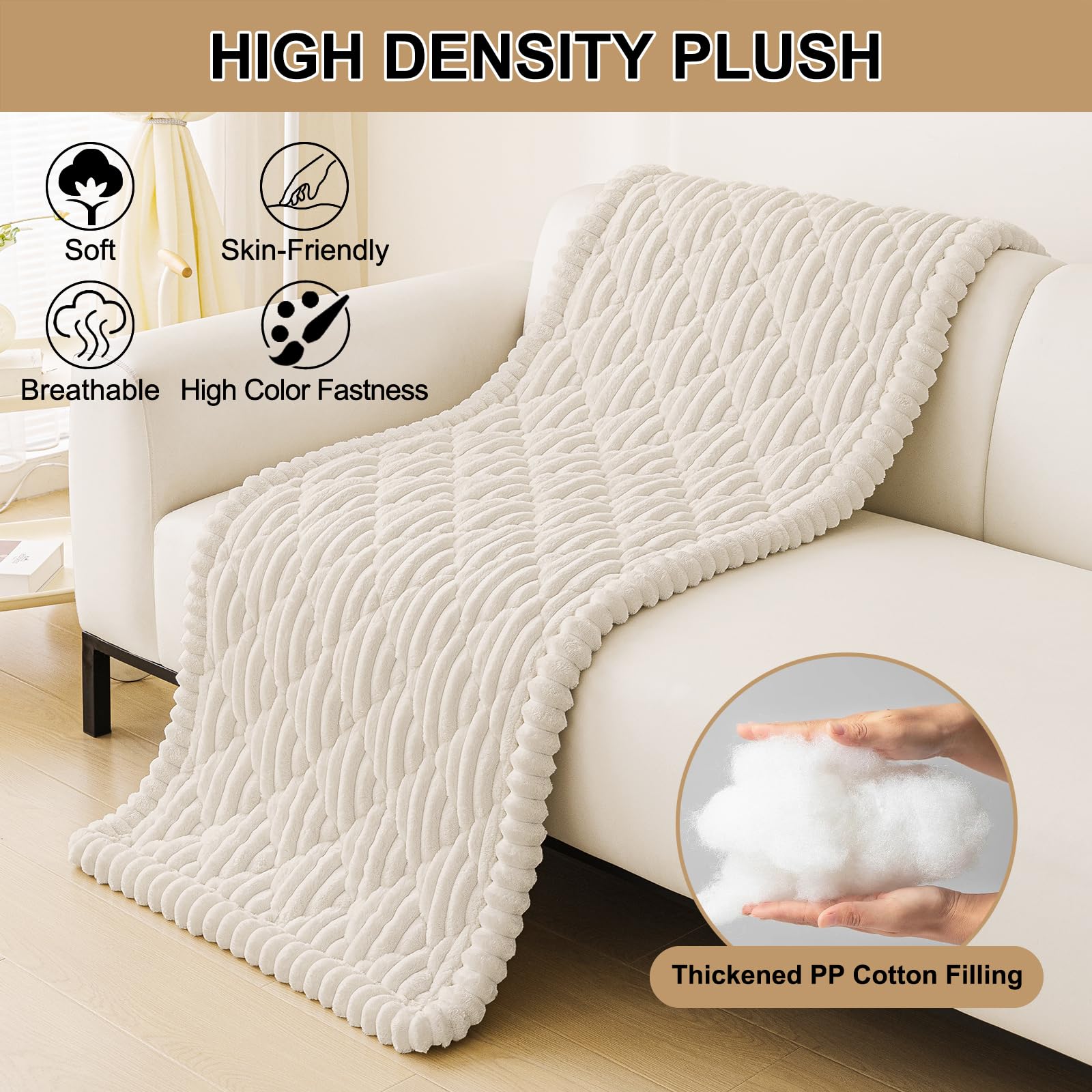 Smiry Pet Couch Cover for Dogs Washable, Non-Slip Fuzzy Couch Covers for 3 Cushion Sofa Pet Friendly, Soft Thick Furniture Protector Sofa Slipcover Mat for Dogs (Camel, 27.6" x 59")