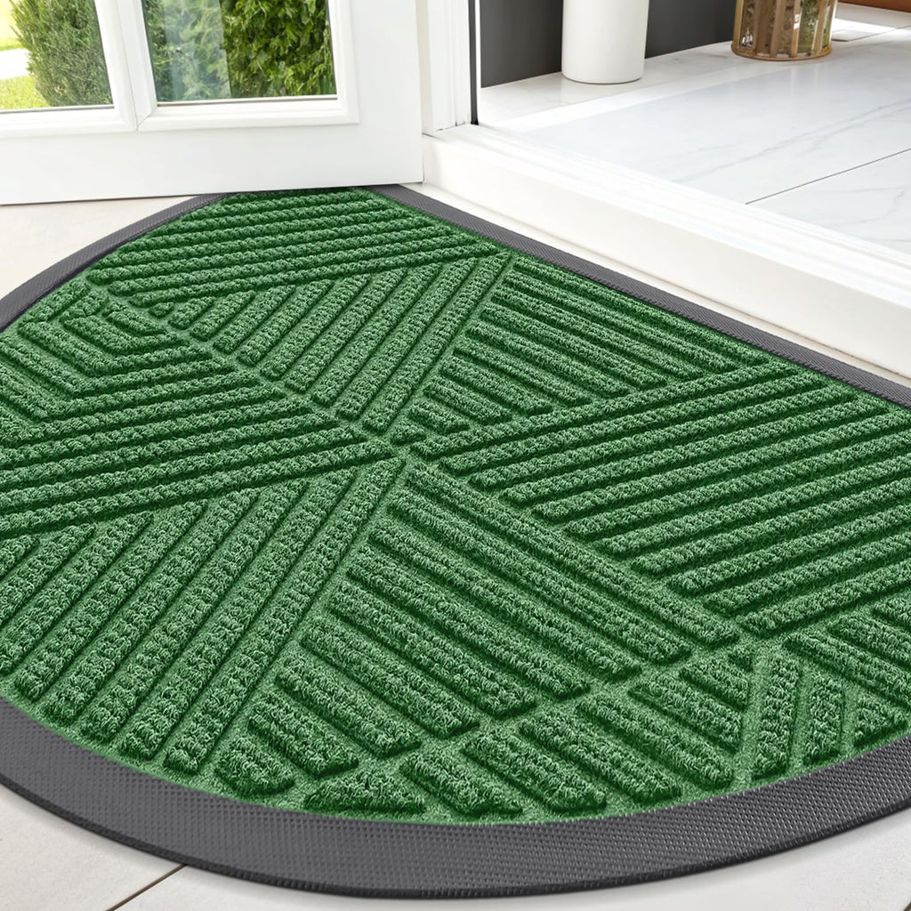 Smiry Front Door Mat Outside Entrance, Heavy Duty Sturdy Natural Rubber Doormat, Trap Dirt and Moisture, Easy Clean Low Profile Mats for Indoor Outdoor Entry, Irregular Triangle (29.5x17, Black)