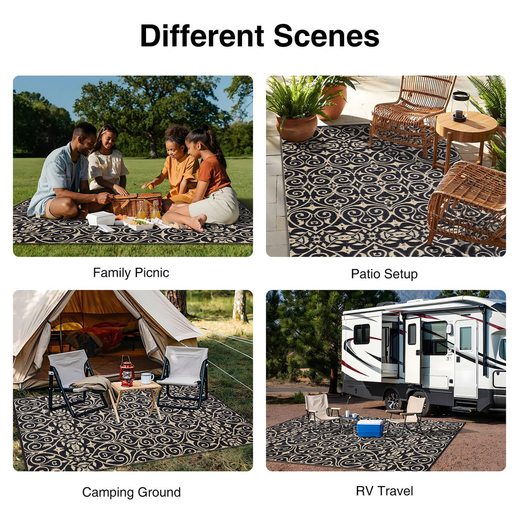 OLANLY Outdoor Rug 5x8 ft Waterproof, Reversible Outdoor Plastic Straw Rug, RV Mat, Indoor Outdoor Carpet Clearance for Patio, Camping, Balcony, Deck, Backyard, Grey & White