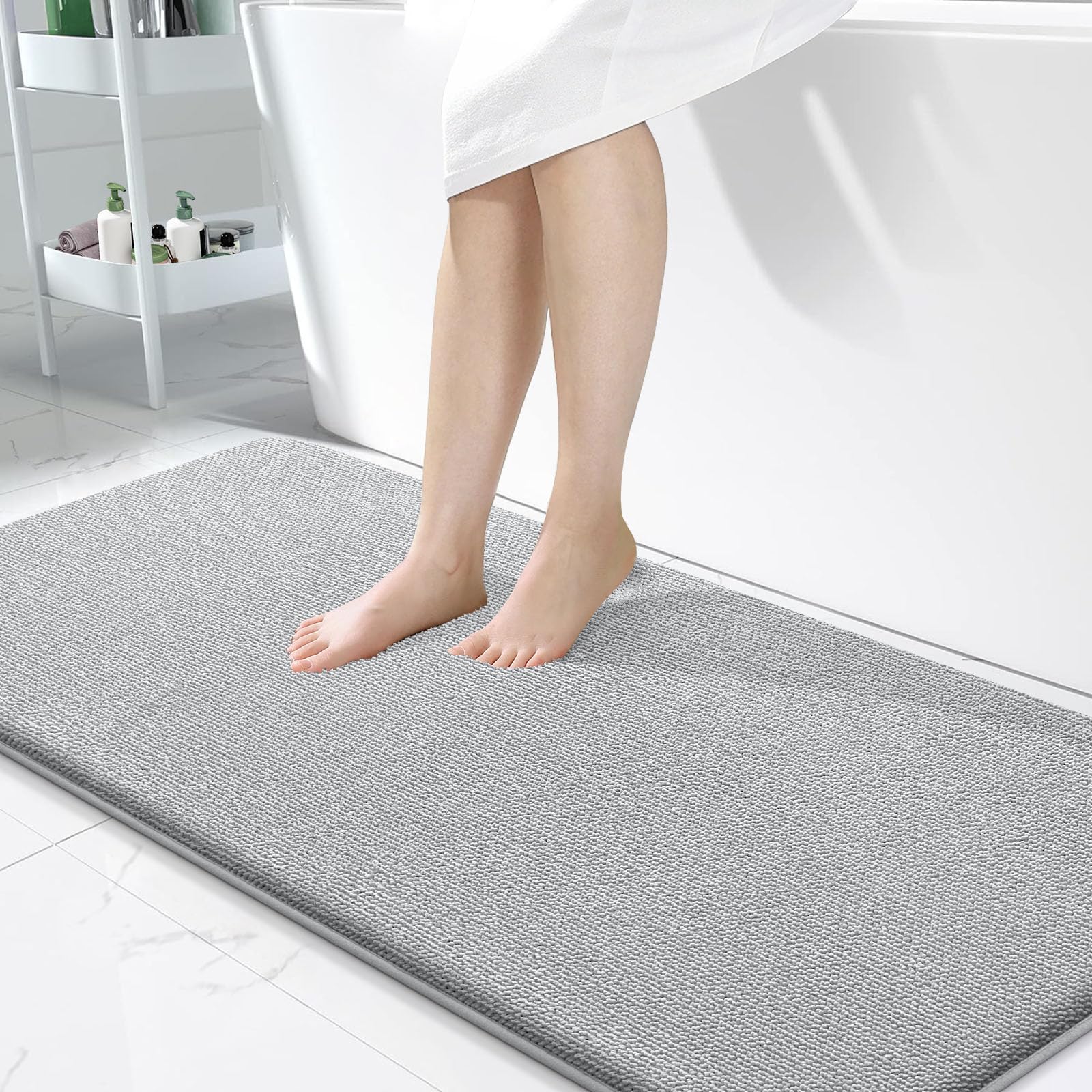 OLANLY Thick Memory Foam Bath Mat Rug 30x20, Extra Soft Absorbent Bathroom Rugs, Quick Dry Bath Mats, Non-Slip, Machine Washable Carpet for Bathroom, Tub and Shower, Home Decor Accessories, Grey