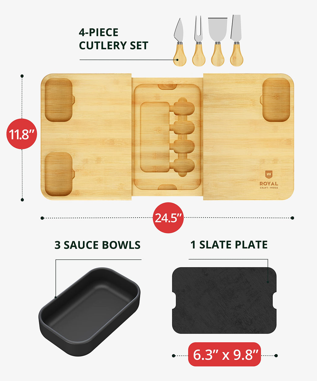ROYAL CRAFT WOOD Premium Bamboo Charcuterie Board Set - Cheese Platter & Serving Tray & Serving Utensils - Perfect Housewarming Gift, Wedding, Bridal Shower Gift - Ideal for Entertaining and New Home