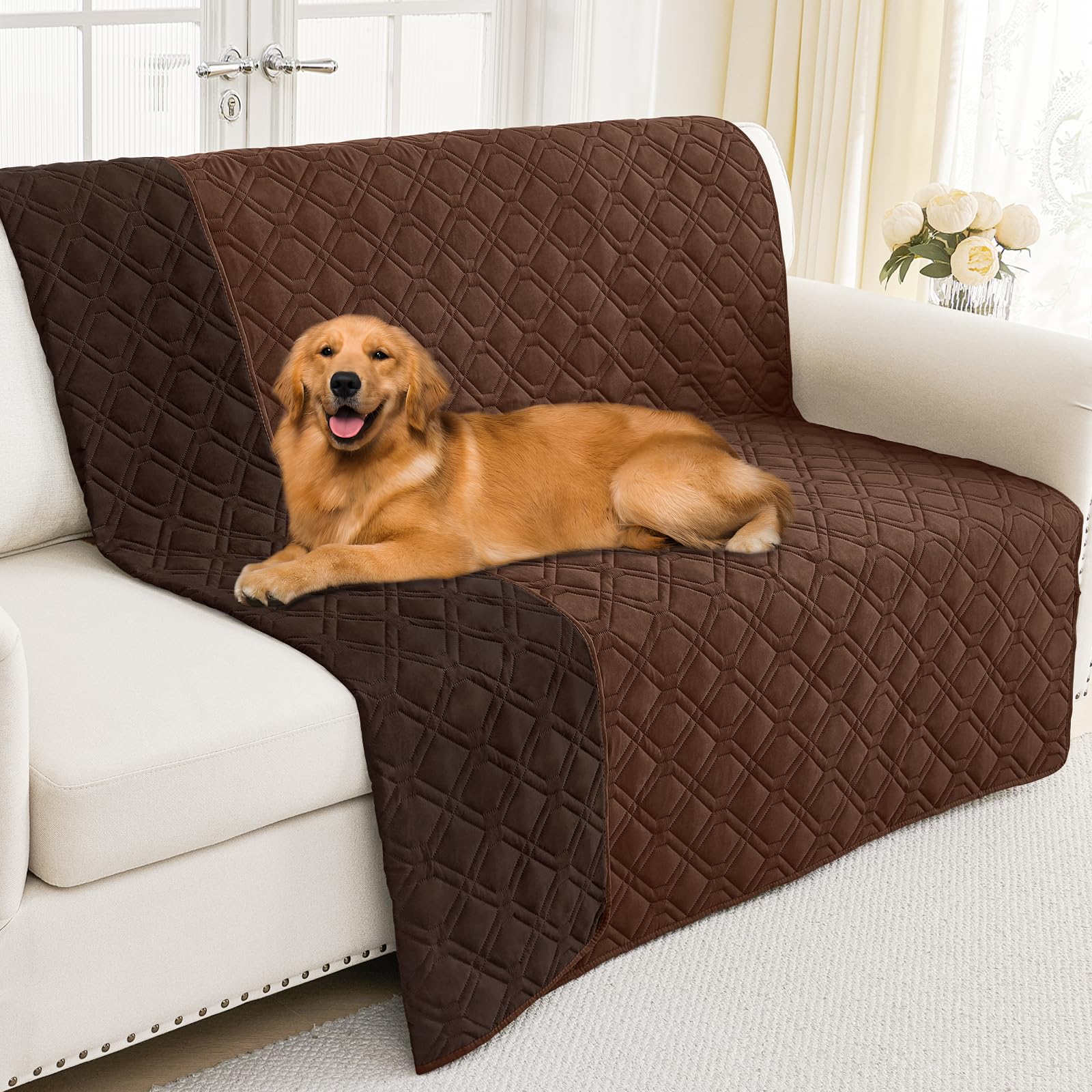 Smiry Waterproof Couch Covers for Dogs Washable, Reversible Pet Couch Covers for 3 Cushion Sofa Pet Friendly, Soft Sofa Furniture Protector for Dogs Cat Kids, Checkered (30"x70", Grey/Dark Grey)