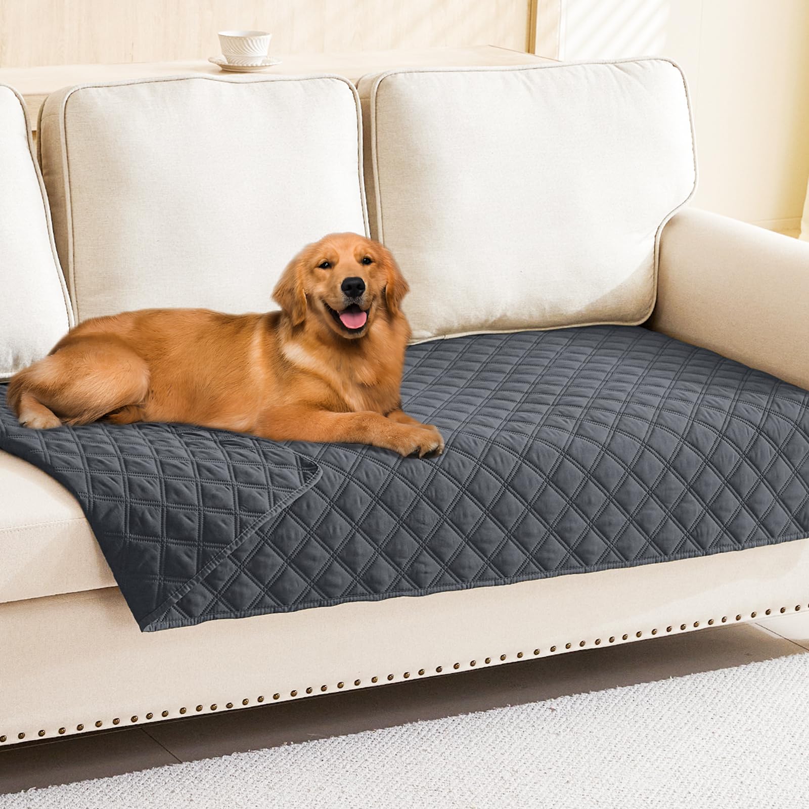 Smiry Waterproof Couch Covers for Dogs Washable, Reversible Pet Couch Covers for 3 Cushion Sofa Pet Friendly, Soft Sofa Furniture Protector for Dogs Cat Kids, Checkered (30"x70", Grey/Dark Grey)
