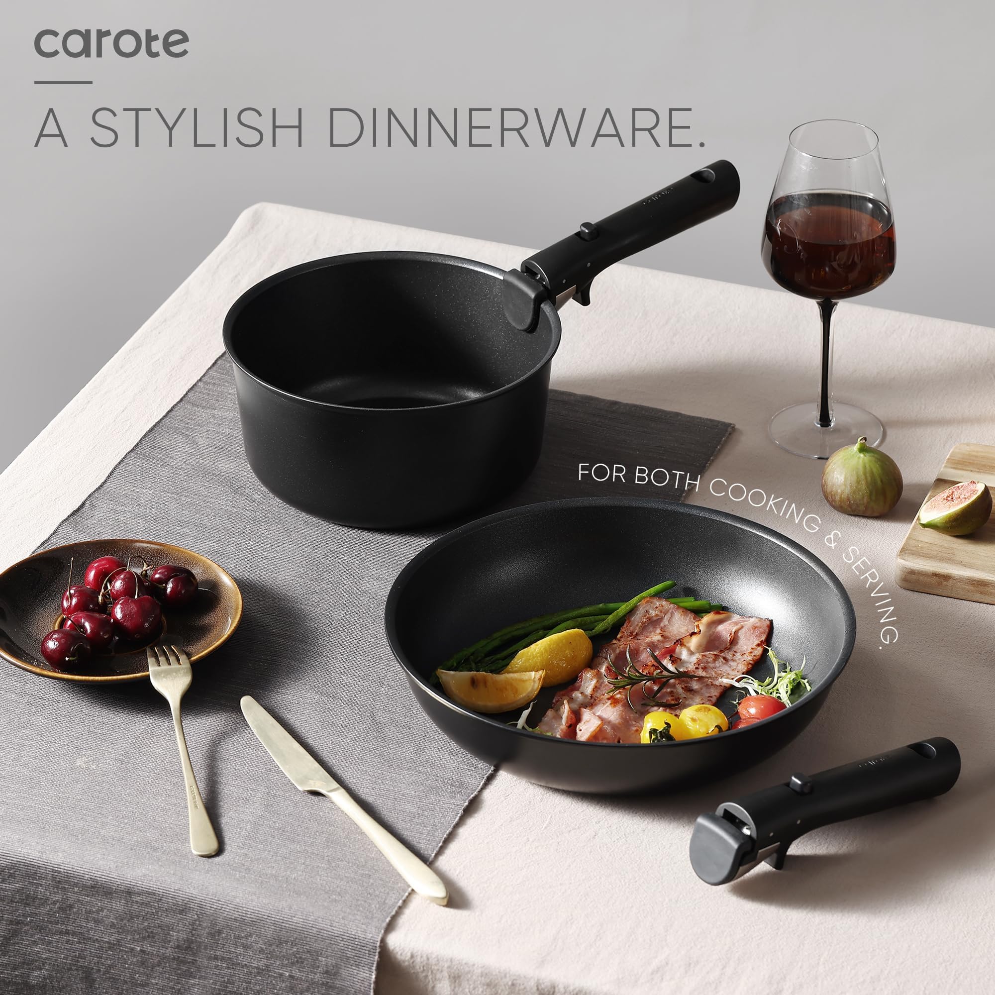 CAROTE 17pcs Pots and Pans Set, Nonstick Cookware Set Detachable Handle, Induction Kitchen Cookware Sets Non Stick with Removable Handle, RV Cookware Set, Oven Safe