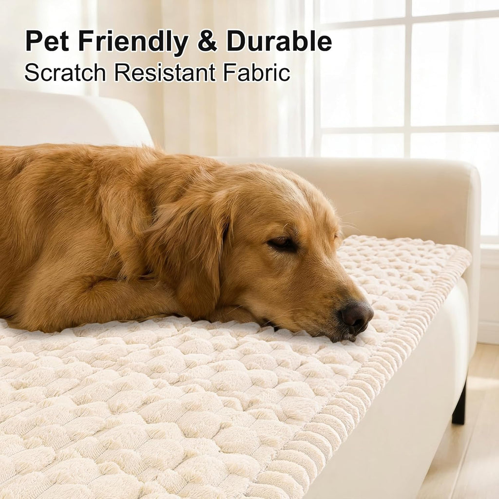 Smiry Couch Covers for Dogs Washable, Non Slip Fuzzy Pet Couch Covers for Sofa, Soft Thick Sofa Slipcovers Furniture Protector Pet Friendly (Cream, 27.6" x 59")