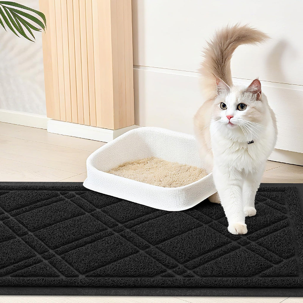 Smiry Cat Litter Box Mat 30x17, Non-Slip Water Resistant Litter Trapping Mat, Easy Clean Less Waste and Urine-Locking Cat Carpet for Indoor, Grey