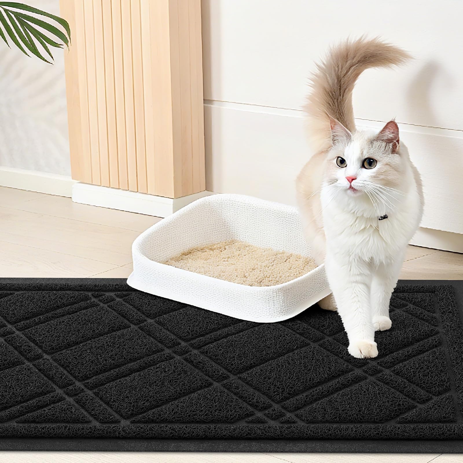Smiry Cat Litter Box Mat 30x17, Non-Slip Water Resistant Litter Trapping Mat, Easy Clean Less Waste and Urine-Locking Cat Carpet for Indoor, Grey