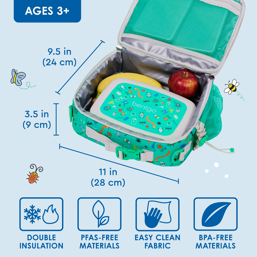 Bentgo Kids Lunch Bag - Durable, Double-Insulated Lunch Bag for Kids 3+; Holds Lunch Box, Water Bottle, & Snacks; Easy-Clean Water-Resistant Fabric & Multiple Zippered Pockets (Mermaid)