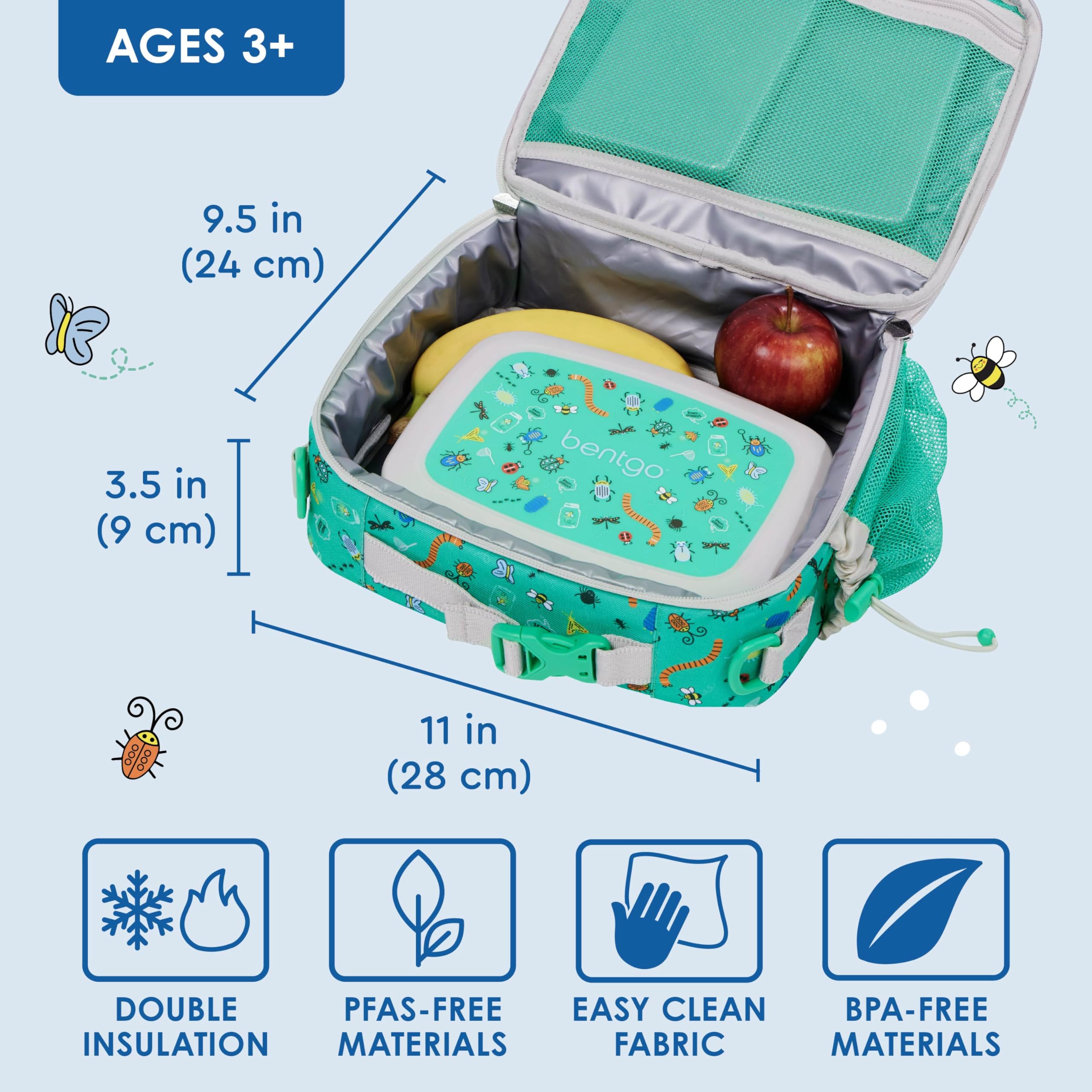 Bentgo Kids Lunch Bag - Durable, Double-Insulated Lunch Bag for Kids 3+; Holds Lunch Box, Water Bottle, & Snacks; Easy-Clean Water-Resistant Fabric & Multiple Zippered Pockets (Mermaid)