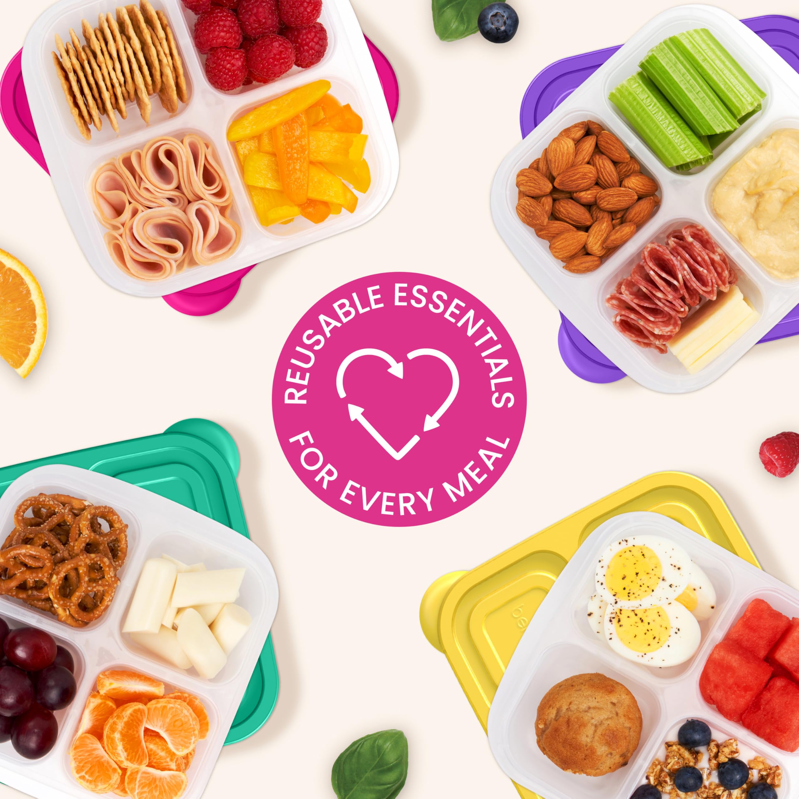 Bentgo Easyboxes 4-Compartment Snack Containers - 8-Piece Set with 4 Trays & 4 Custom-Fit Lids to Seal in Freshness - Reusable Food Storage & Meal Prep Bento BPA-Free Containers (Classic)