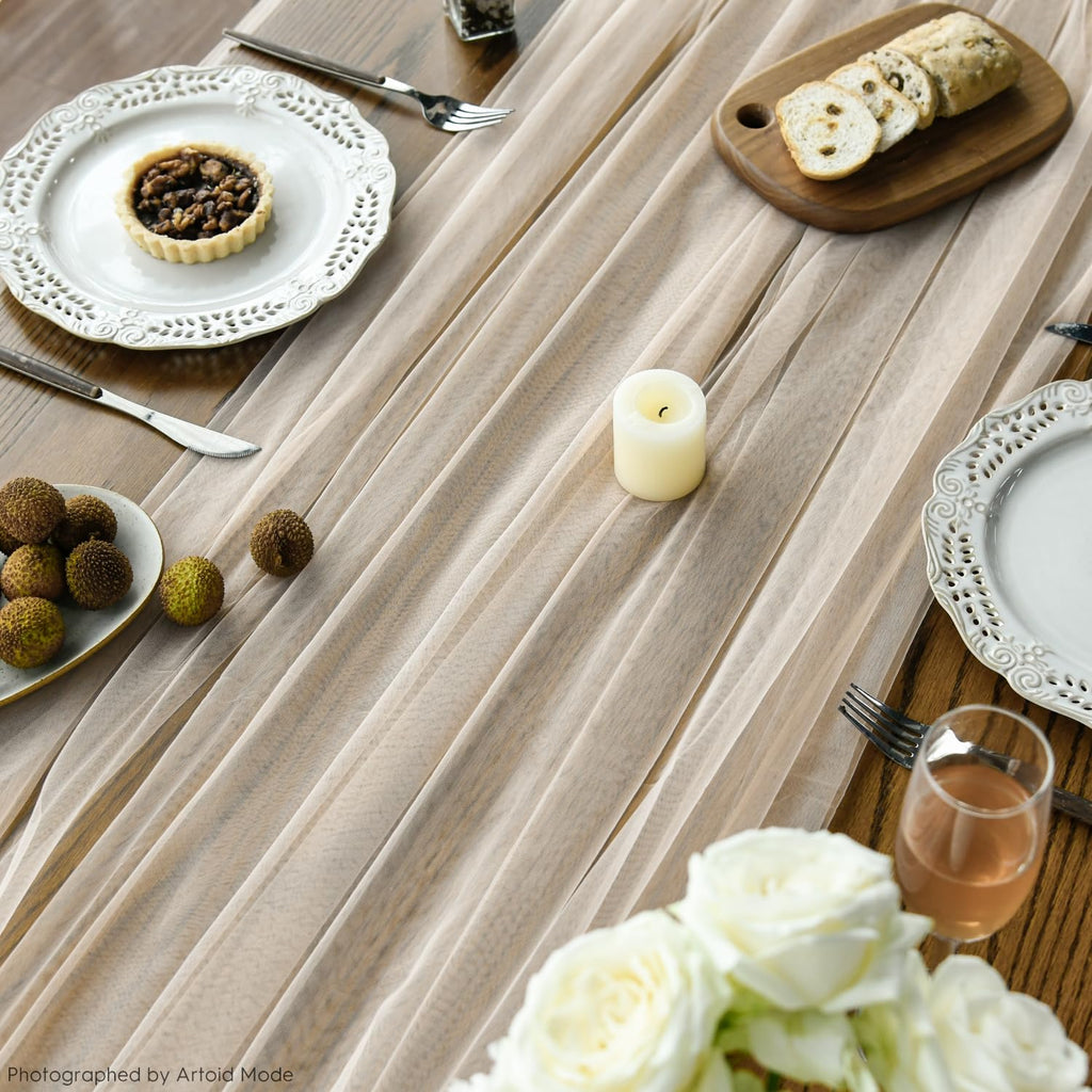 Artoid Mode Red Gauze Table Runner 120 Inch 10FT, Seasonal Sheer Kitchen Dining Holiday Wedding Birthday Baby Shower Table Decor for Home Party