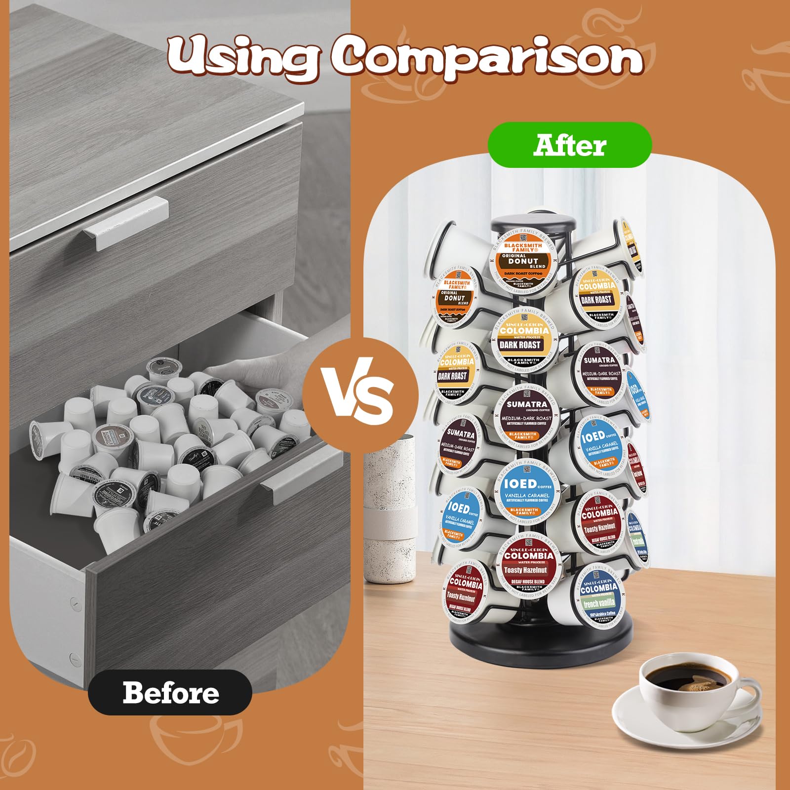 K Cup Holders,K Cup Holder, K Cups Holder,K Cup Carousel, Coffee Pods Holder Storage Organizer Stand,No Assembly Required,Black (Capacity of 40 Pods, Black)