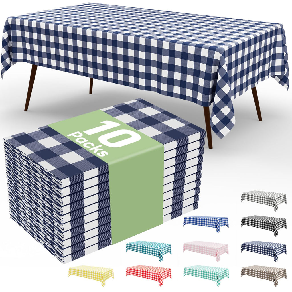 Smiry 3 Pack Red Gingham Disposable Tablecloths - 54" x 108" Heavy Duty Plastic Table Cloth, Waterproof Buffalo Plaid Table Covers for Picnic, Banquets, Outdoor Parties