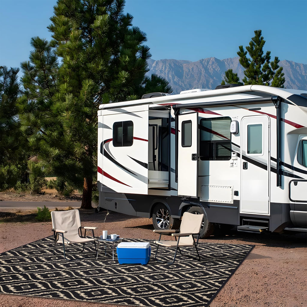 OLANLY Outdoor Rug 5x8 ft Waterproof, Reversible Outdoor Plastic Straw Rug, RV Mat, Indoor Outdoor Carpet Clearance for Patio, Camping, Balcony, Deck, Backyard, Grey & White