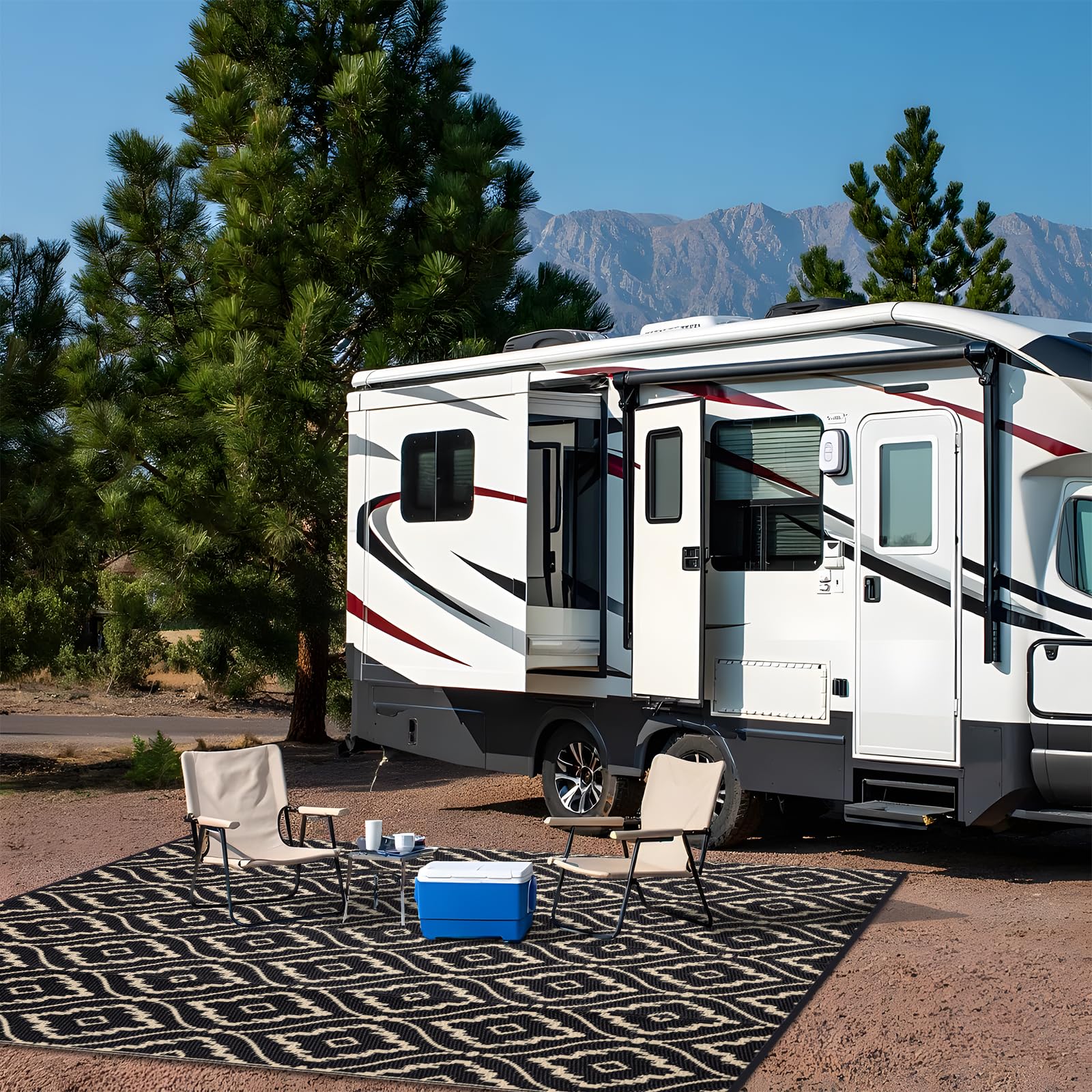 OLANLY Outdoor Rug 5x8 ft Waterproof, Reversible Outdoor Plastic Straw Rug, RV Mat, Indoor Outdoor Carpet Clearance for Patio, Camping, Balcony, Deck, Backyard, Grey & White