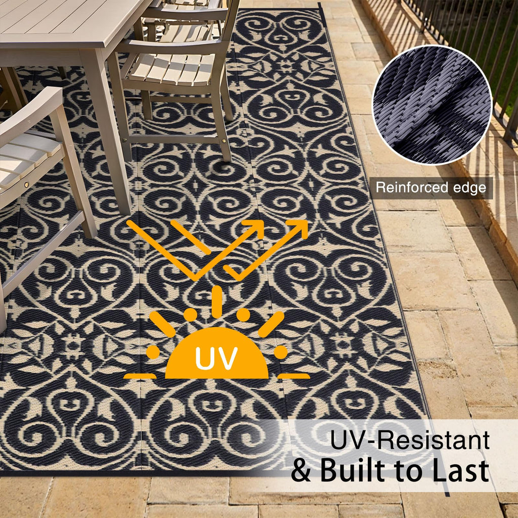 OLANLY Outdoor Rug 5x8 ft Waterproof, Reversible Outdoor Plastic Straw Rug, RV Mat, Indoor Outdoor Carpet Clearance for Patio, Camping, Balcony, Deck, Backyard, Grey & White