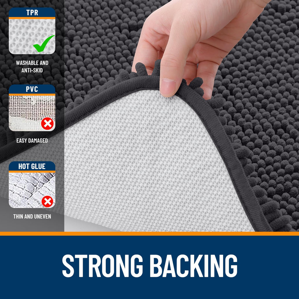 OLANLY 30-inch Round Bathroom Rugs, Extra Soft and Absorbent Chenille Bath Rugs, Quick Dry Machine Washable Bath Mats for Bathroom Floor, Tub and Shower, Home Decor Accessories, Grey