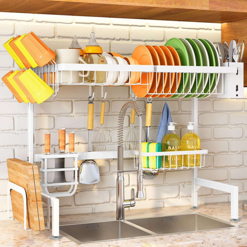 SNTD Over The Sink Dish Drying Rack - Adjustable Dish Rack for Kitchen Counter, Metal (Black)