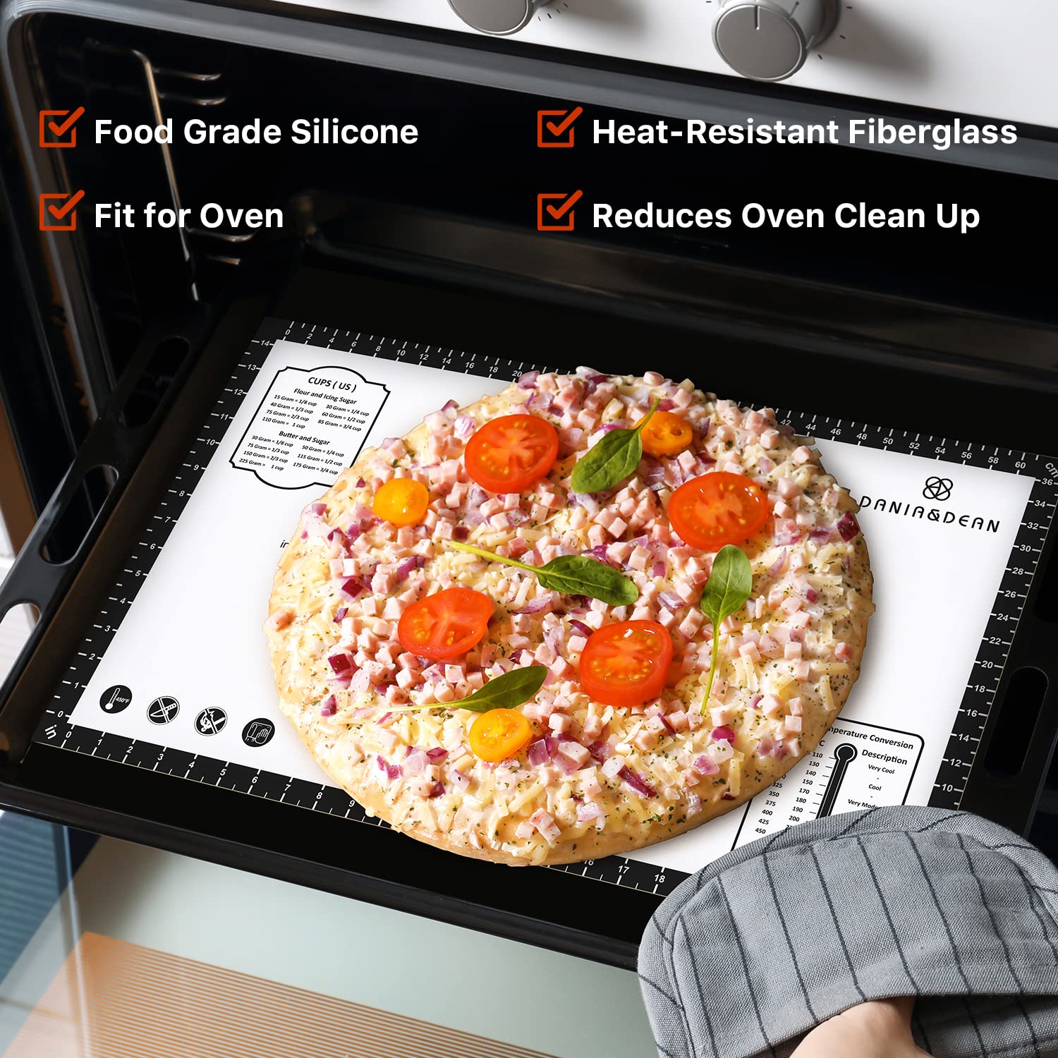 26x16 Inch Extra Thick Silicone Baking Mat with Measurements, Non-slip and Reusable - For Cookies, Bread, Pastry