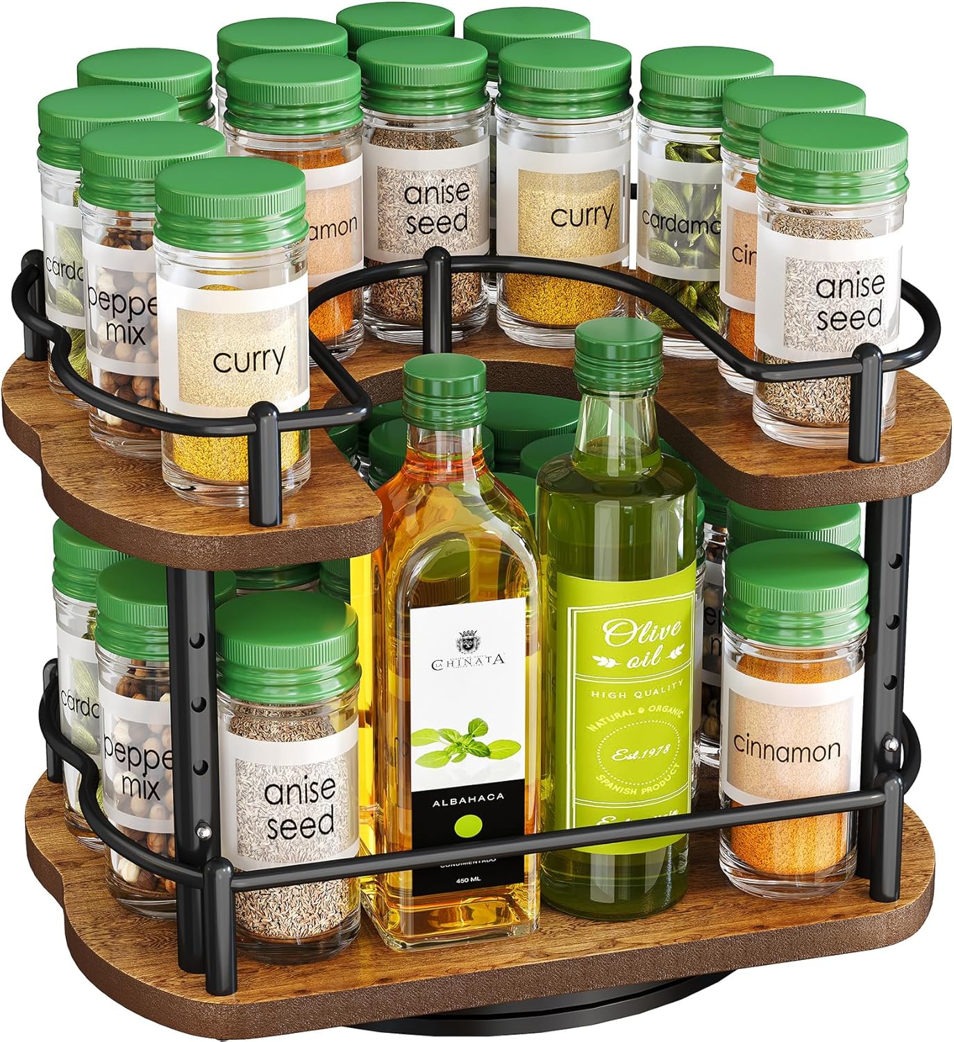 Spice Rack Organization for Cabinet - Height Adjustable Rotating Lazy Susan Organizer, Spice Organizer Fits Cabinets Wide＞ 11 inches, Clearance Height ＞10.5 inches